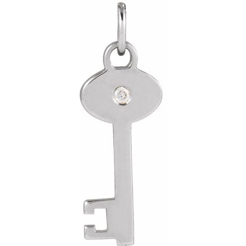 Platinum .0025 CT Natural Diamond Key Pendant