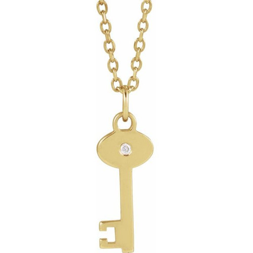 14K Yellow .0025 CT Natural Diamond Key 16-18" Necklace