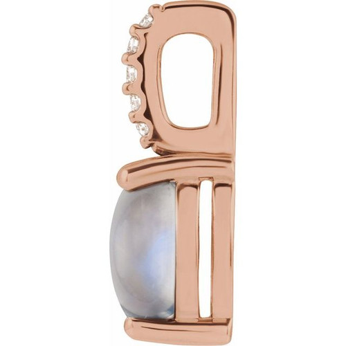 14K Rose 7x5 mm Natural Rainbow Moonstone & .02 CTW Natural Diamond Pendant