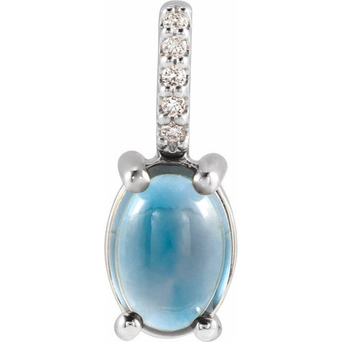 Platinum 5x3 mm Natural London Blue Topaz & .02 CTW Natural Diamond Pendant