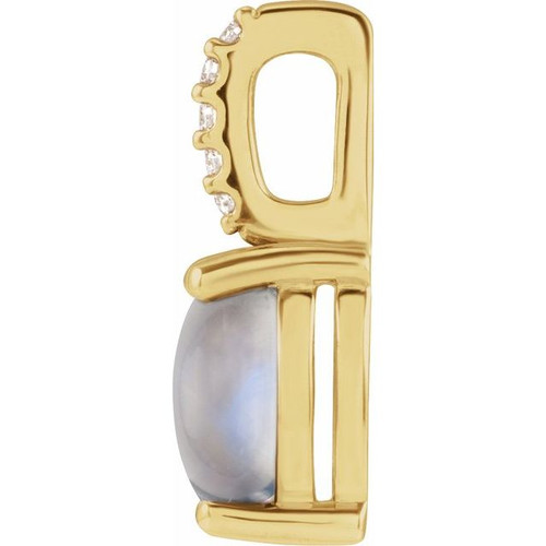 14K Yellow 5x3 mm Natural Rainbow Moonstone & .02 CTW Natural Diamond Pendant