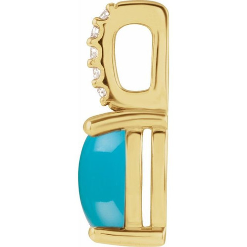 14K Yellow 6x4 mm Natural Turquoise & .02 CTW Natural Diamond Pendant