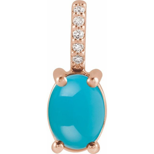 14K Rose 9x7 mm Natural Turquoise & .02 Natural Diamond Pendant