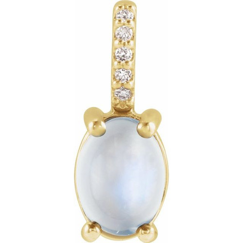 14K Yellow 8x6 mm Natural Rainbow Moonstone & .02 Natural Diamond Pendant
