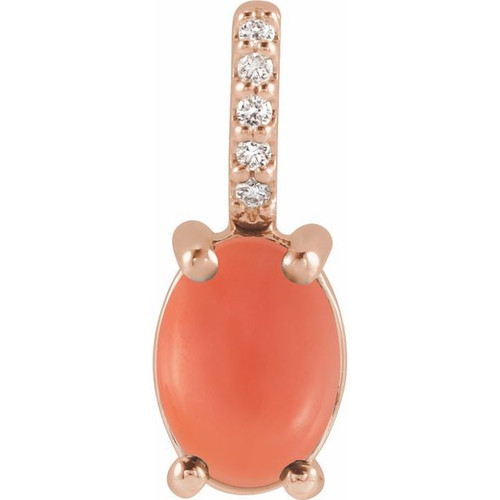 14K Rose 5x3 mm Natural Pink Coral & .02 CTW Natural Diamond Pendant