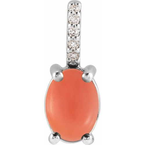 Platinum 5x3 mm Natural Pink Coral & .02 CTW Natural Diamond Pendant