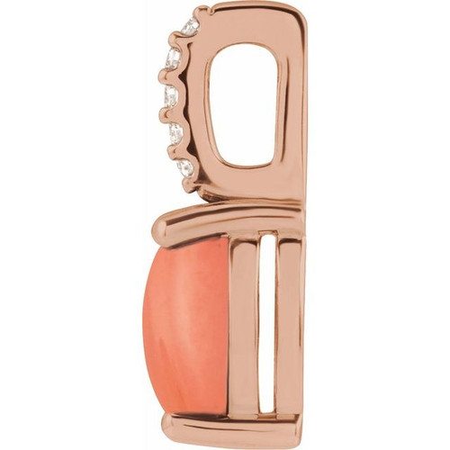 14K Rose 6x4 mm Natural Pink Coral & .02 CTW Natural Diamond Pendant