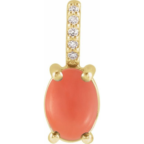 14K Yellow 5x3 mm Natural Pink Coral & .02 CTW Natural Diamond Pendant
