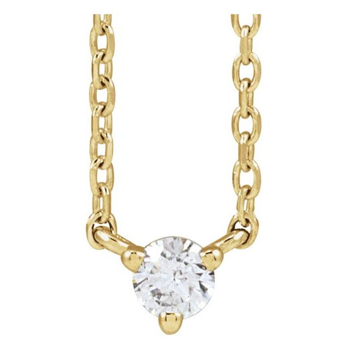 14K Yellow .06 CT Natural Diamond 3-Prong 18" Necklace