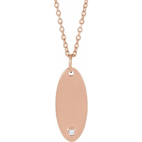 14K Rose .015 CT Natural Diamond Engravable 16-18" Necklace
