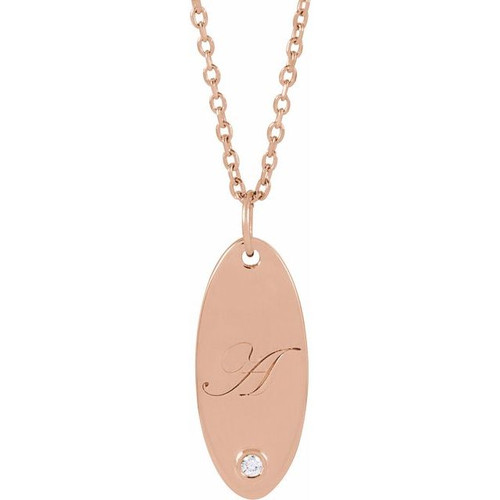 14K Rose .015 CT Natural Diamond Engravable 16-18" Necklace