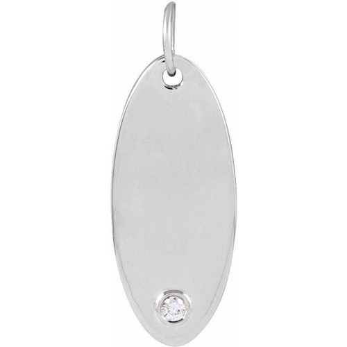 14K White .015 CT Natural Diamond Engravable Pendant