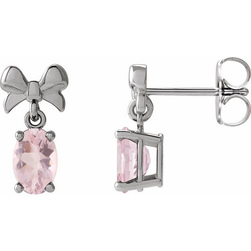 14K White 7x5 mm Natural Pink Morganite Bow Earrings