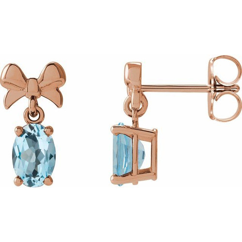 14K Rose 7x5 mm Natural Sky Blue Topaz Bow Earrings