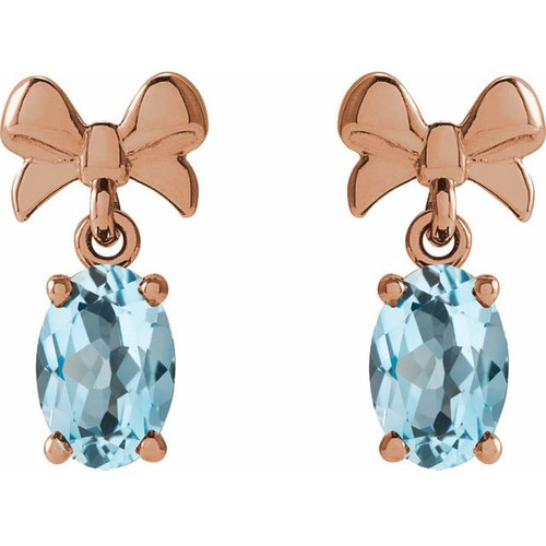 14K Rose 7x5 mm Natural Sky Blue Topaz Bow Earrings