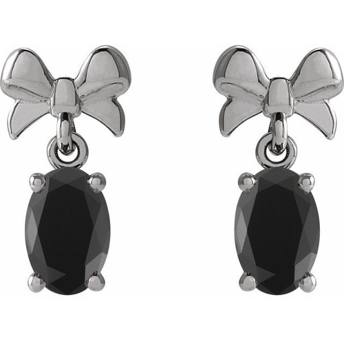 14K White 7x5 mm Natural Black Onyx Bow Earrings