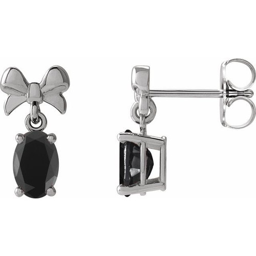 Platinum 7x5 mm Natural Black Onyx Bow Earrings