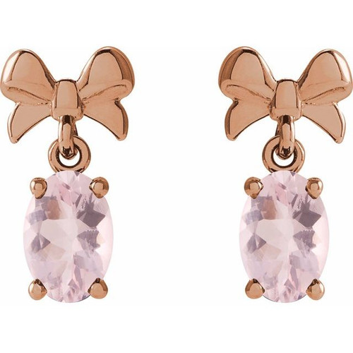 14K Rose 6x4 mm Natural Pink Morganite Bow Earrings