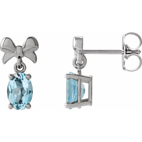 14K White 6x4 mm Natural Sky Blue Topaz Bow Earrings