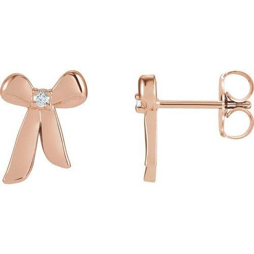 14K Rose .03 CTW Natural Diamond Bow Earrings