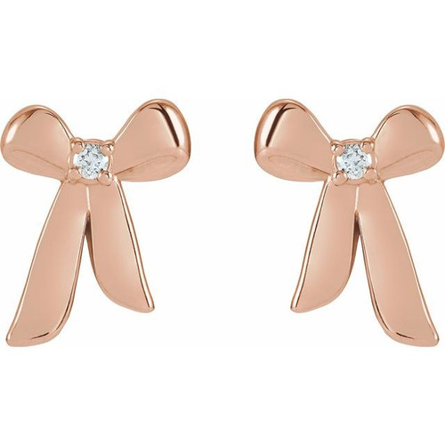 14K Rose .03 CTW Natural Diamond Bow Earrings