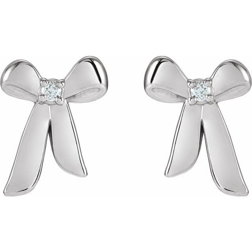14K White .03 CTW Natural Diamond Bow Earrings