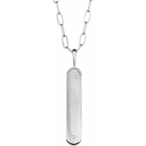 14K White .0075 CTW Natural Diamond Engravable Bar 18" Necklace Mounting