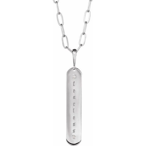 14K White .0075 CTW Natural Diamond Engravable Bar 18" Necklace Mounting