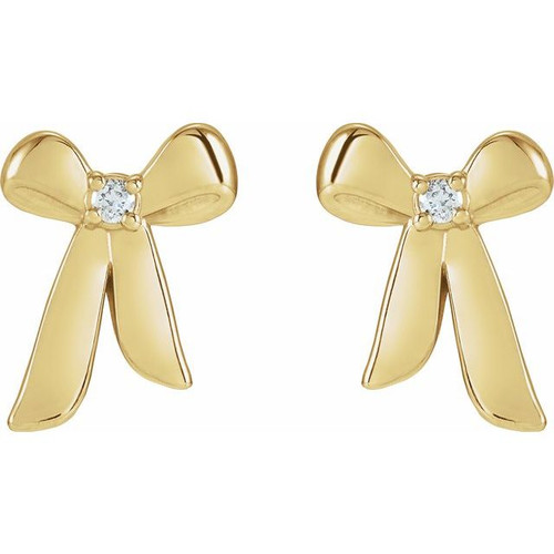 14K Yellow .03 CTW Natural Diamond Bow Earrings