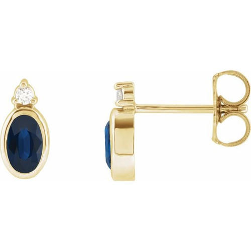 14K Yellow 5x3 mm Natural Blue Sapphire & .03 CTW Natural Diamond Earrings
