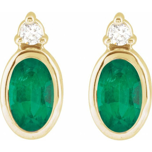 14K Yellow 5x3 mm Natural Emerald & .03 CTW Natural Diamond Earrings