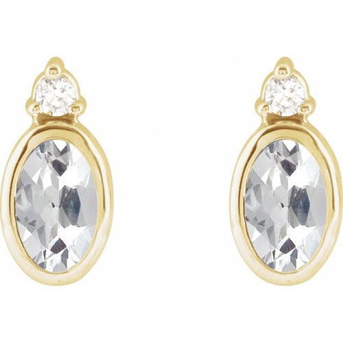 14K Yellow 5x3 mm Natural White Sapphire & .03 CTW Natural Diamond Earrings
