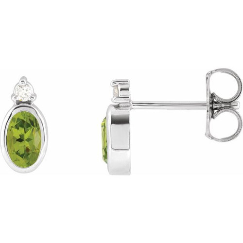 Platinum 5x3 mm Natural Peridot & .03 CTW Natural Diamond Earrings