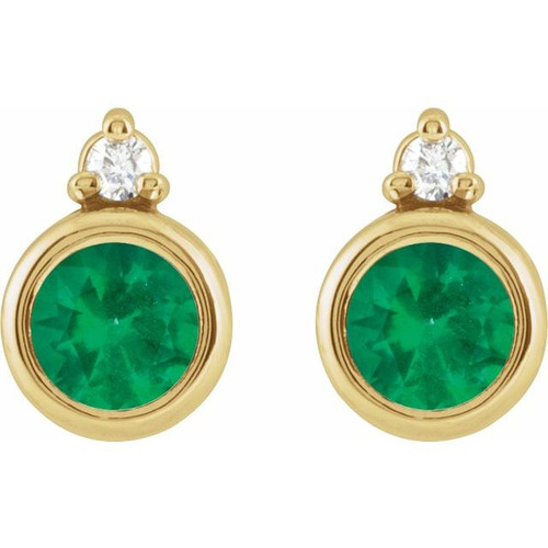 14K Yellow 4 mm Lab-Grown Emerald & .03 CTW Natural Diamond Earrings