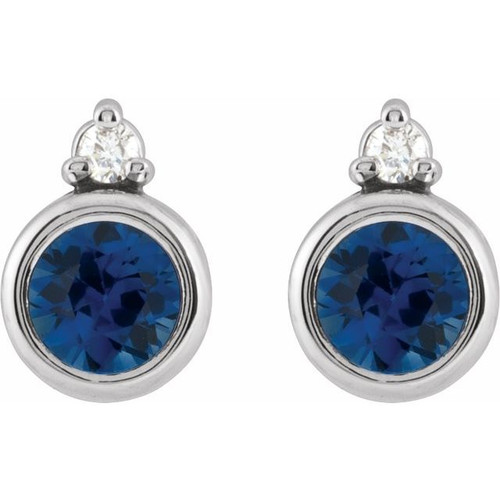 Platinum 4 mm Lab-Grown Blue Sapphire & .03 CTW Natural Diamond Earrings