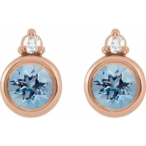 14K Rose 4 mm Natural Aquamarine & .03 CTW Natural Diamond Earrings