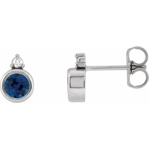 Sterling Silver 4 mm Natural Blue Sapphire & .03 CTW Natural Diamond Earrings