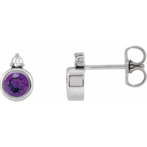 Platinum 4 mm Natural Amethyst & .03 CTW Natural Diamond Earrings