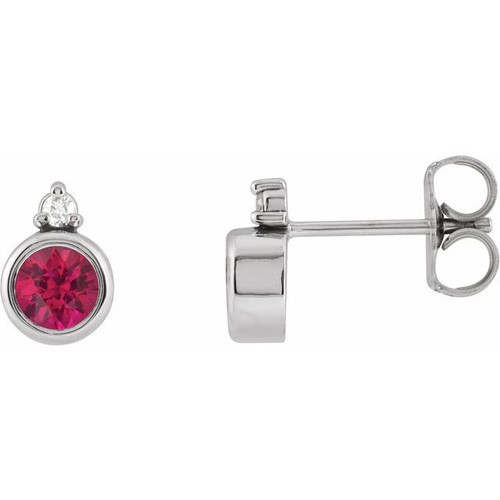 14K White 4 mm Natural Ruby & .03 CTW Natural Diamond