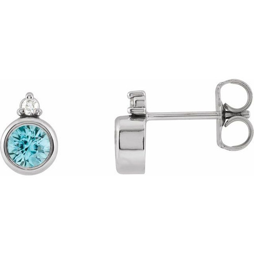 Sterling Silver 4 mm Natural Blue Zircon & .03 CTW Natural Diamond Earrings
