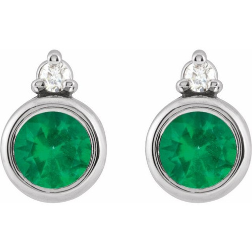 Sterling Silver 4 mm Lab-Grown Emerald & .03 CTW Natural Diamond Earrings