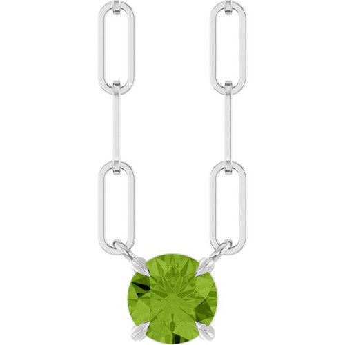 14K White Natural Peridot 18" Necklace