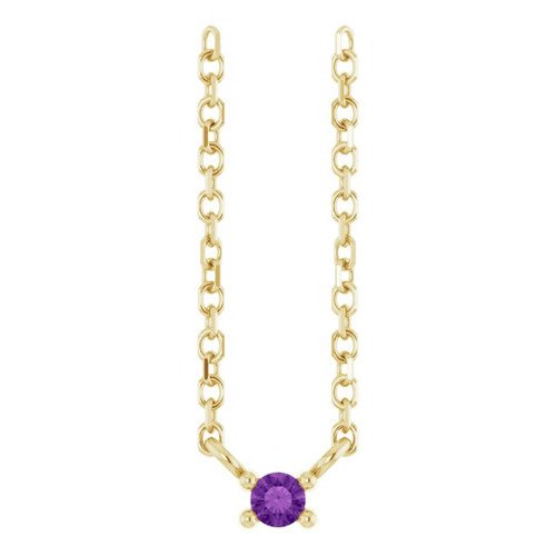 14K Yellow Natural Amethyst Bar 16" Necklace