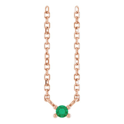 14K Rose Natural Emerald Bar 16" Necklace