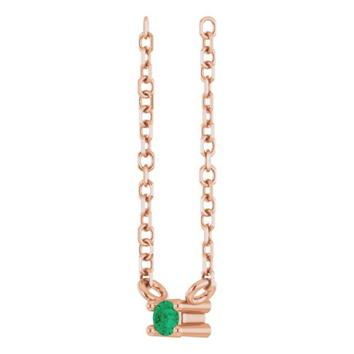 14K Rose Natural Emerald Bar 16" Necklace