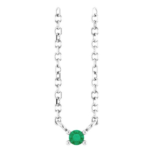Platinum Natural Emerald Bar 16" Necklace