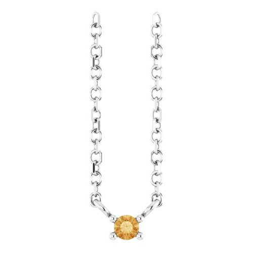 Platinum Natural Citrine Bar 16" Necklace