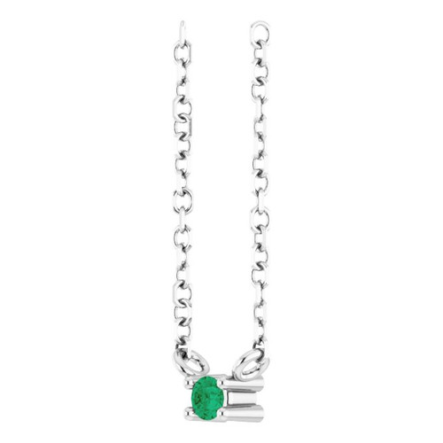 14K White Lab-Grown Emerald Bar 16" Necklace