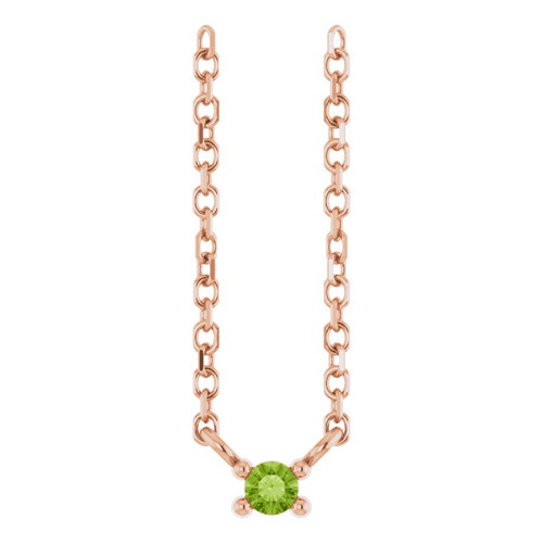 14K Rose Natural Peridot Bar 16" Necklace