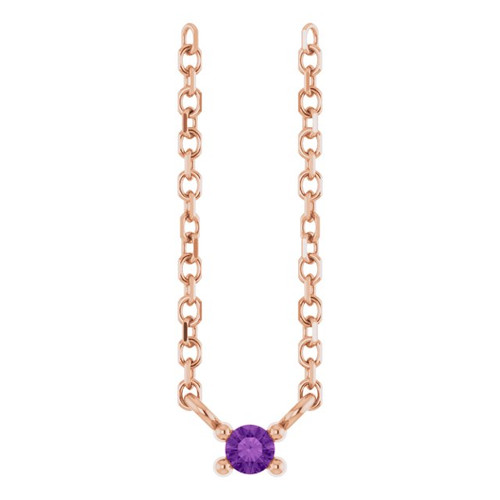 14K Rose Natural Amethyst Bar 16" Necklace